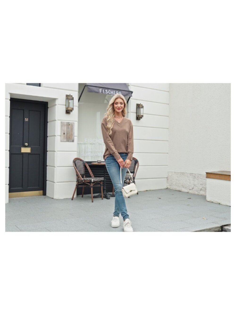 Womens V Neck Pullover Top Long Sleeve Sweatshirt Casual Loose Fit - Picture 5 of 5